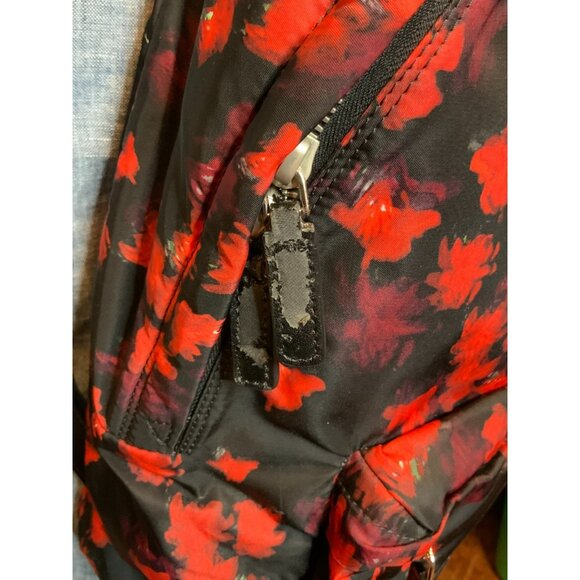 Givenchy Unisex Red Black Rose Floral Foliage Nylon Backpack W/ Leather Straps - Picture 4 of 11